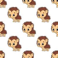 Happy hedgehog. Colored seamless pattern with cute cartoon character. Simple flat vector illustration isolated on white background. Design wallpaper, fabric, wrapping paper, covers, websites.