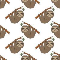 Happy sloth. Colored seamless pattern with cute cartoon character. Simple flat vector illustration isolated on white background. Design wallpaper, fabric, wrapping paper, covers, websites.