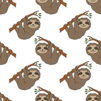 Happy sloth. Colored seamless pattern with cute cartoon character. Simple flat vector illustration isolated on white background. Design wallpaper, fabric, wrapping paper, covers, websites.