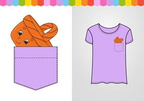 Wicker basket in shirt pocket. Cute character. Colorful vector illustration. Cartoon style. Isolated on white background. Design element. Template for your shirts, books, stickers, cards, posters.