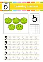 Trace and write. Handwriting practice. Learning numbers for kids. Education developing worksheet. Activity page. Game for toddlers and preschoolers. Isolated vector illustration in cute cartoon style.