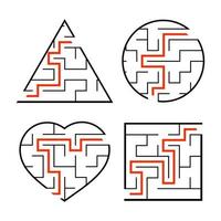 A set of mazes. Game for kids. Puzzle for children. Labyrinth conundrum. Find the right path. Vector illustration.