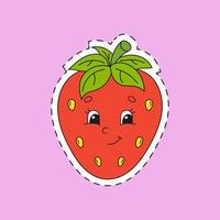 Strawberry. Cute character. Colorful vector illustration. Cartoon style. Isolated on color background. Design element. Template for your design, books, stickers, cards, posters, clothes.