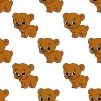 Happy bear. Colored seamless pattern with cute cartoon character. Simple flat vector illustration isolated on white background. Design wallpaper, fabric, wrapping paper, covers, websites.