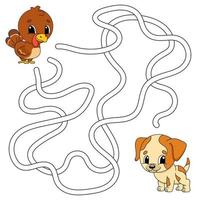 Funny maze. Game for kids. Puzzle for children. Cartoon style. Labyrinth conundrum. Color vector illustration. Find the right path. The development of logical and spatial thinking.