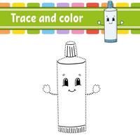 Trace and color. Coloring page for kids. Handwriting practice. Education developing worksheet. Activity page. Game for toddler and preschoolers. Isolated vector illustration. Cartoon style.