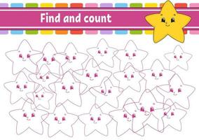 Find and count. Education developing worksheet. Activity page with pictures. Puzzle game for children. Logical thinking training. Isolated vector illustration. Funny character. Cartoon style.