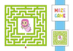 Maze. Game for kids. Funny labyrinth. Education developing worksheet. Activity page. Puzzle for children. Cute cartoon style. Riddle for preschool. Logical conundrum. Color vector illustration.