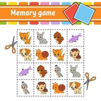 Memory game for kids. Education developing worksheet. Activity page with pictures. Puzzle game for children. Logical thinking training. Isolated vector illustration. Funny character. Cartoon style.