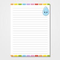 Sheet template for notebook, notepad, diary. Funny character. Isolated vector illustration. Cartoon style.