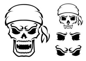 Angry skull. Outline silhouette. Design element. Vector illustration isolated on white background. Template for books, stickers, posters, cards, clothes.