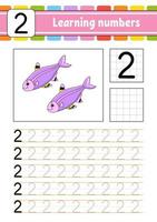 Trace and write. Handwriting practice. Learning numbers for kids. Education developing worksheet. Activity page. Game for toddlers and preschoolers. Isolated vector illustration in cute cartoon style.