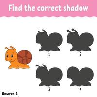 Find the correct shadow. Draw a line. Education developing worksheet. Game for kids. Activity page. Puzzle for children. Riddle for preschool. Isolated vector illustration. Cartoon style.