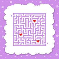 Funny maze. Game for kids. Puzzle for children. Cartoon style. Labyrinth conundrum. Color vector illustration. Find the right path. The development of logical and spatial thinking.