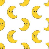 Happy moon. Colored seamless pattern with cute cartoon character. Simple flat vector illustration isolated on white background. Design wallpaper, fabric, wrapping paper, covers, websites.