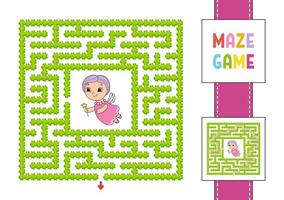 Maze. Game for kids. Funny labyrinth. Education developing worksheet. Activity page. Puzzle for children. Cute cartoon style. Riddle for preschool. Logical conundrum. Color vector illustration.