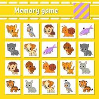 Memory game for kids. Education developing worksheet. Activity page with pictures. Puzzle game for children. Logical thinking training. Isolated vector illustration. Funny character. Cartoon style.