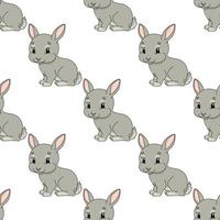 Happy rabbit. Colored seamless pattern with cute cartoon character. Simple flat vector illustration isolated on white background. Design wallpaper, fabric, wrapping paper, covers, websites.