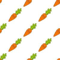 Happy carrot. Colored seamless pattern with cute cartoon character. Simple flat vector illustration isolated on white background. Design wallpaper, fabric, wrapping paper, covers, websites.