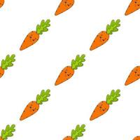 Happy carrot. Colored seamless pattern with cute cartoon character. Simple flat vector illustration isolated on white background. Design wallpaper, fabric, wrapping paper, covers, websites.