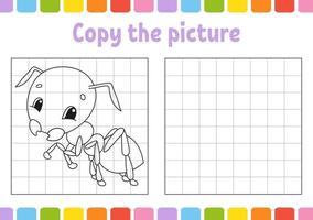 Copy the picture. Coloring book pages for kids. Education developing worksheet. Game for children. Handwriting practice. Funny character. Cute cartoon vector illustration.