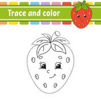 Trace and color. Handwriting practice. Education developing worksheet. Activity page. Game for toddler and preschoolers. Isolated vector illustration. Cartoon style.