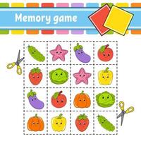 Memory game for kids. Education developing worksheet. Activity page with pictures. Puzzle game for children. Logical thinking training. Isolated vector illustration. Funny character. Cartoon style.