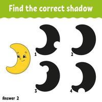 Find the correct shadow. Education developing worksheet. Matching game for kids. Activity page. Puzzle for children. Riddle for preschool. Cute character. Isolated vector illustration. Cartoon style.