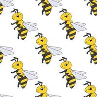 Happy bee. Colored seamless pattern with cute cartoon character. Simple flat vector illustration isolated on white background. Design wallpaper, fabric, wrapping paper, covers, websites.