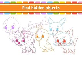 Find hidden object. Education developing worksheet. Activity page with pictures. Color contour. Logical thinking training. Isolated vector illustration. Funny character. Cartoon style.