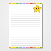 Sheet template for notebook, notepad, diary. Funny character. Isolated vector illustration. Cartoon style.