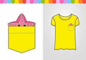 Starfish in shirt pocket. Cute character. Colorful vector illustration. Cartoon style. Isolated on white background. Design element. Template for your shirts.