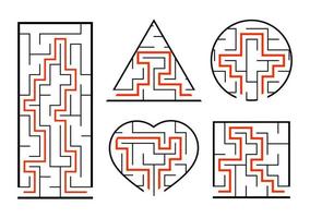 A set of mazes. Game for kids. Puzzle for children. Labyrinth conundrum. Find the right path. Vector illustration.