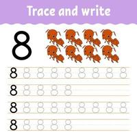 Trace and write. Handwriting practice. Learning numbers for kids. Education developing worksheet. Activity page. Game for toddlers and preschoolers. Isolated vector illustration in cute cartoon style.