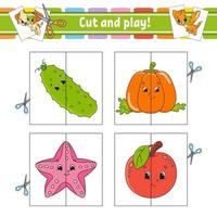 Cut and play. Flash cards. Color puzzle. Education developing worksheet. Activity page. Game for children. Funny character. Isolated vector illustration. Cartoon style.