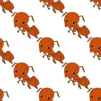 Happy ant. Colored seamless pattern with cute cartoon character. Simple flat vector illustration isolated on white background. Design wallpaper, fabric, wrapping paper, covers, websites.