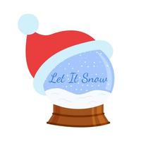 Let it snow greeting Christmas card. Crystal snowball in Santa cap isolated. Vector illustration