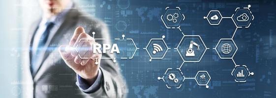 RPA. Robotic process automation concept on virtual screen photo