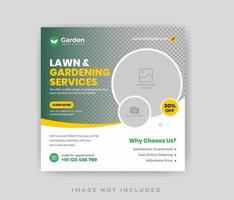 Lawn garden care service social media post and web banner template vector