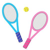Two tennis rackets and ball. Set for playing sport game. Big tennis racquets in simple flat style. Illustration for books, magazines, sport shops. Active lifestyle concept vector