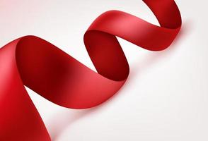Bended red silk ribbon on white background. vector illustration