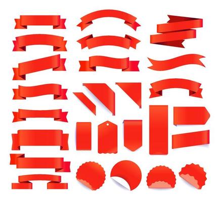 Red retro style ribbons, tags and emblems