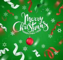 Christmas banner. Color silk ribbons and green bauble vector