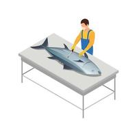 Cutting Fish Isometric Composition vector