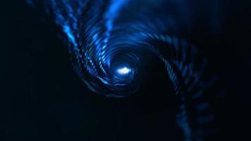 pontos azuis escuros em malha digital voando no túnel video