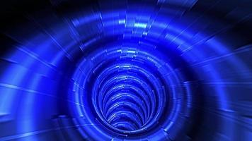 blaue Punkte digitale futuristische leuchtende Fluglinienbewegung im Tunnel