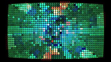 glittering grid of red green blue square lights digital technology video
