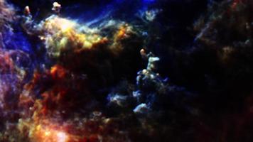 viagem espacial através da nebulosa de nuvem azul laranja escuro grunge video