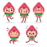 cute berry character in different poses vector