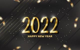 2022 happy new year with golden number on black background. vector